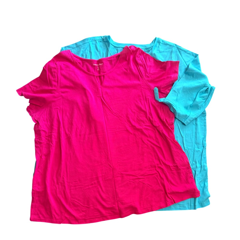 Woman Within Plus Size 2X 26/28 T-Shirt Bundle Pink Blue Keyhole Tie Sleeve